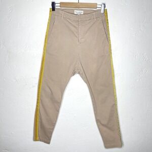 Nili Lotan Paris Pants Dropped Crotch Womend 0 Khaki Yellow Striped Linen Blend